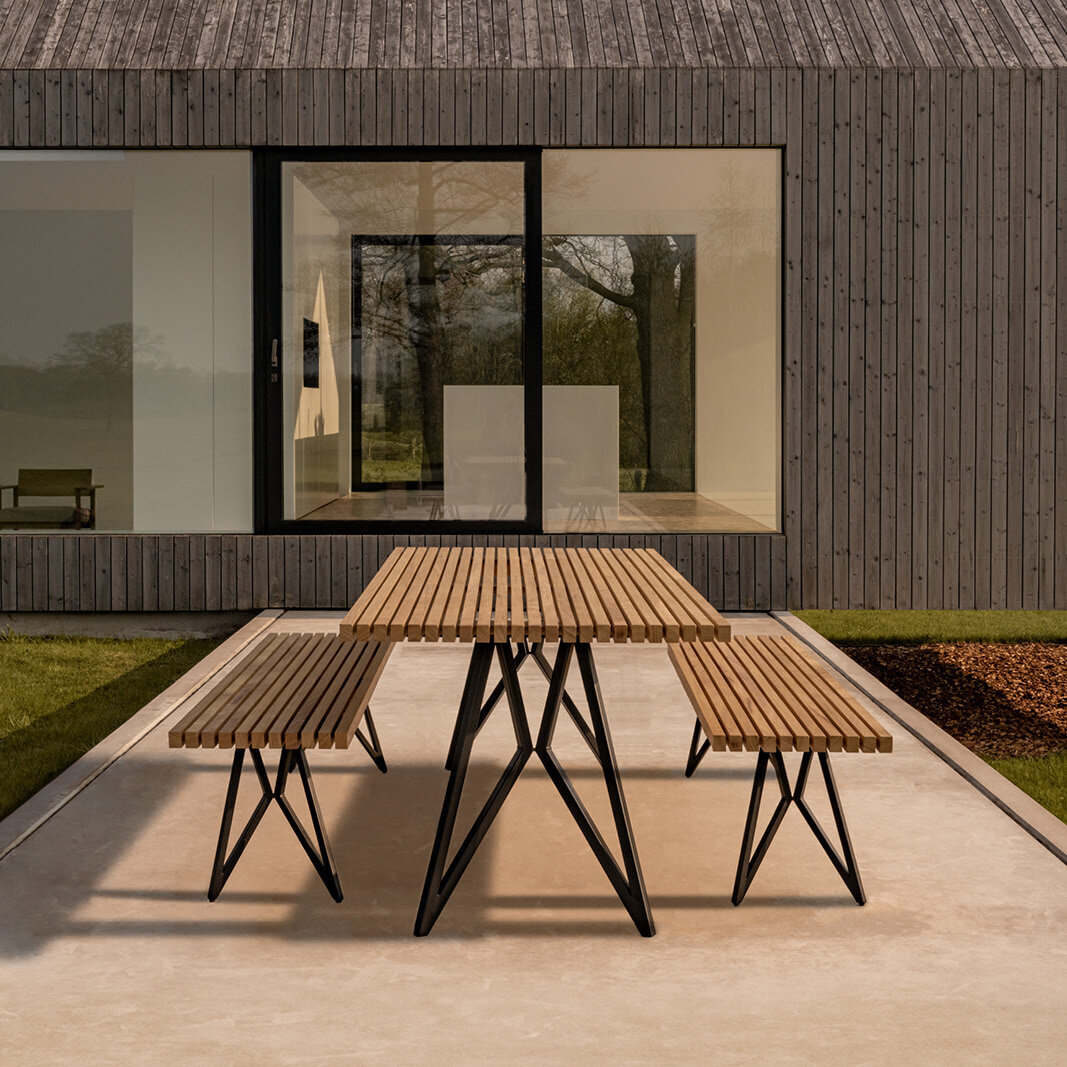 Rectangular Outdoor Design dining table | Butterfly Outdoor Table Steel black powdercoating | Iroko | Studio HENK| 