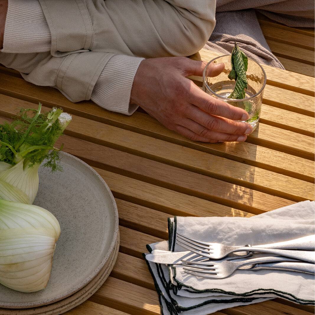 Rectangular Outdoor Design dining table | Slim X-type Outdoor Table Steel black powdercoating | Iroko | Studio HENK| 