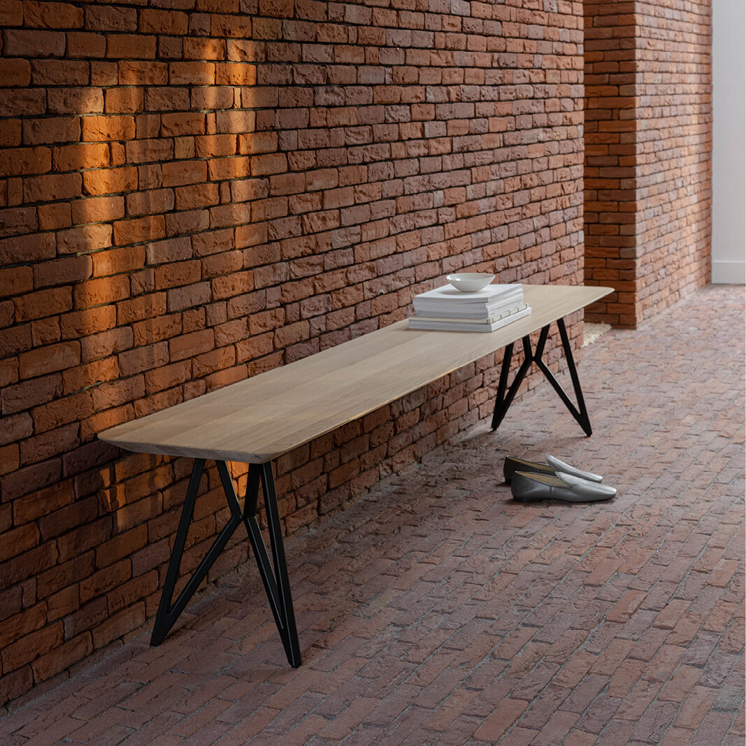 Design Dining Bench | Butterfly Bench Steel white powdercoating | Oak hardwax oil natural light 3041 | Studio HENK| 
