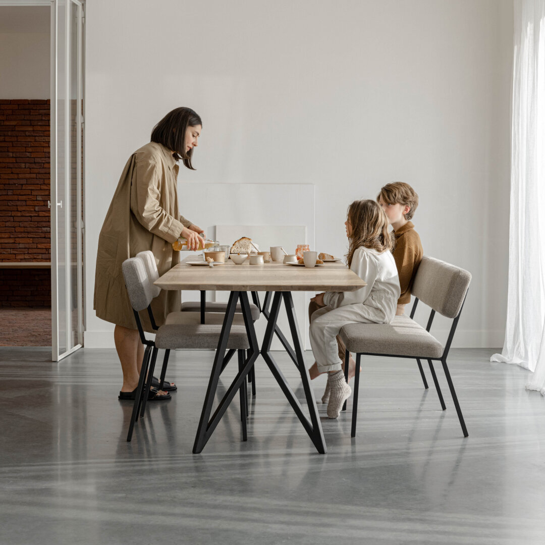 Rectangular Design dining table | Butterfly Steel black powdercoating | HPL Fenix rosso jaipur | Studio HENK| 