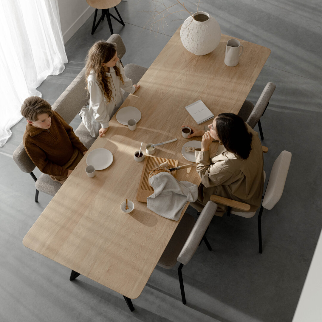 Rectangular Design dining table | Butterfly Steel black powdercoating | HPL Fenix beige arizona | Studio HENK| 
