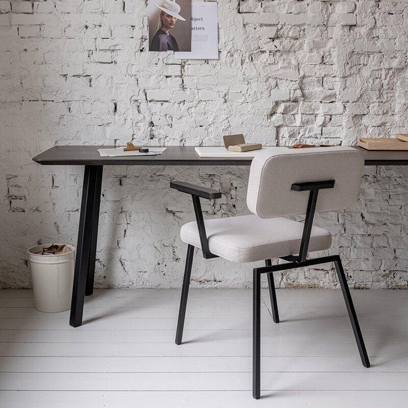 Rectangular Design dining table | Butterfly Home Desk Steel white powdercoating | Oak white lacquer | Studio HENK| 