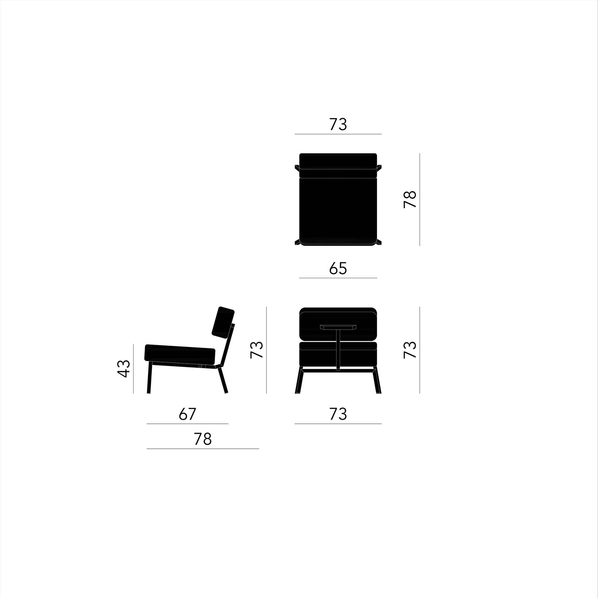 Design modern sofa | Ode lounge chair 1 seater without armrest   twillweave 230 | Studio HENK| Schematic